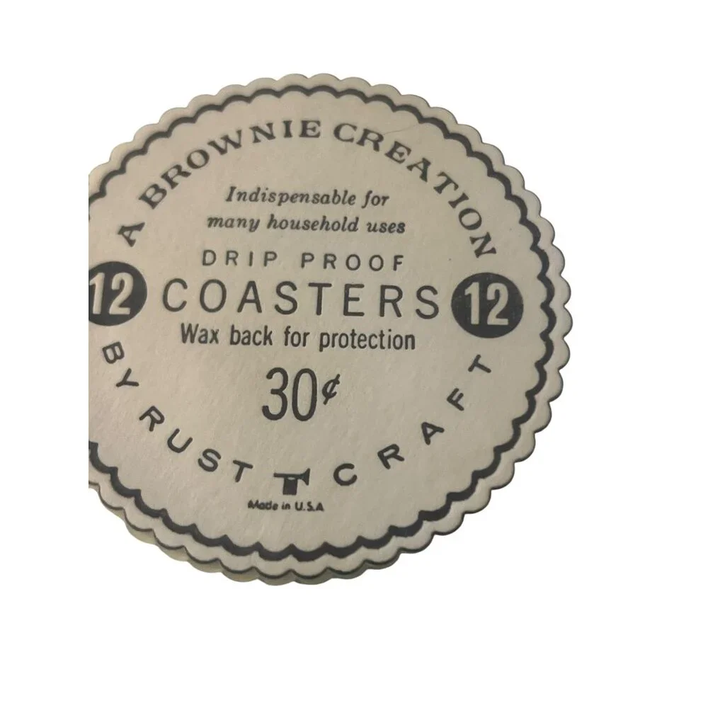 Vintage 12 Rust Craft Brownie Christmas Coasters Drip Proof Wax Back Estate NEW